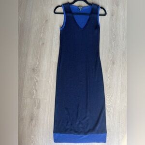 Rag & Bone Cora Ribbed Double Knit V-Neck Sleeveless Midi Dress Navy Size S